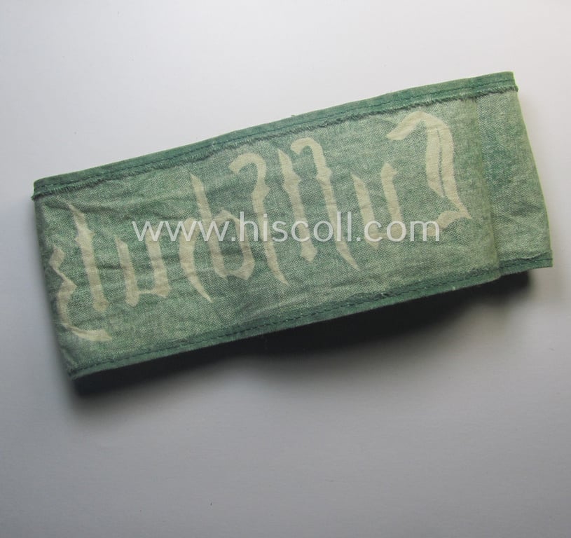 Clearly used - and most certainly not that often seen! - 'Reichsluftschutzbund' (ie. 'RLB'-) related service-armband (ie. 'Armbinde') being of the 'entirely printed'-type showing the text: 'Luftschutz'