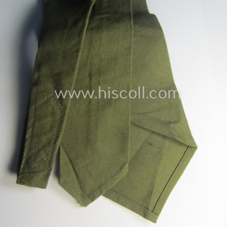 WH (Heeres) 'standard-issue'-pattern, tropical-issued, greenish-coloured and/or typical linnen-based tie ('Krawatte') being a maker (ie. 'Schlup & Korb-') marked example that comes in a still 'virtually mint' condition