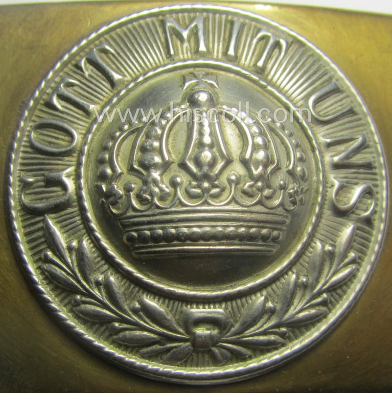 WWI-period (ie. 'Preussen'-related), copper- (ie. nickle-crome-) based, EM/NCO-type belt-buckle being a moderately used example