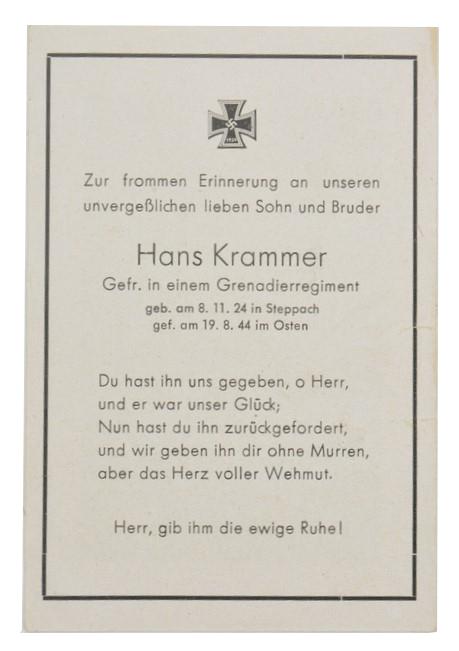 German WH Deathcard 'Hans Krammer'