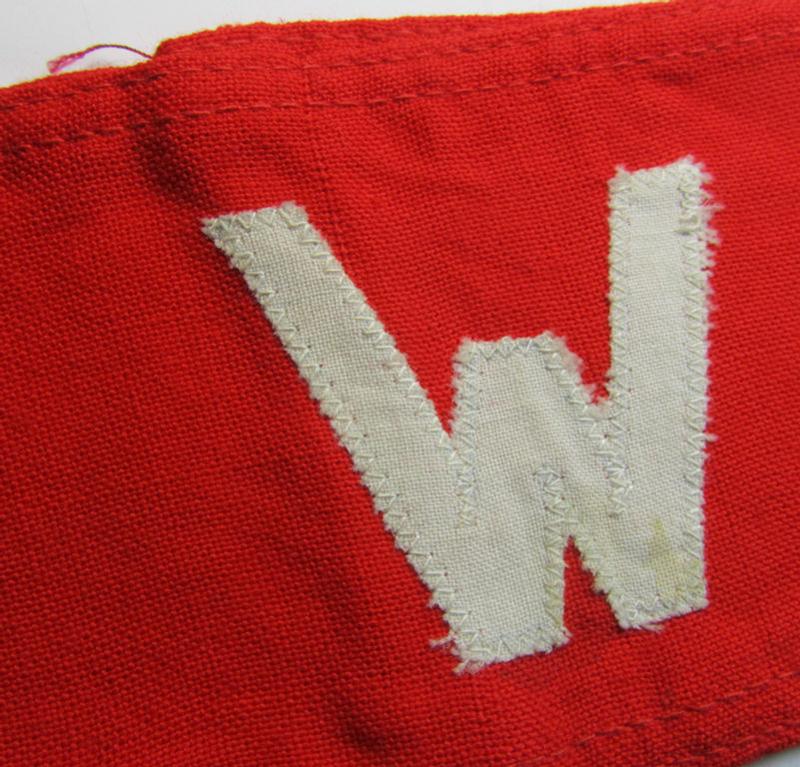 Attractive - and scarcely found! - EM- (ie. NCO-) pattern, 'Reichsluftschutzbund' (ie. 'RLB'-) service-armband showing a period-attached capital 'W'-character as was intended for usage by a member serving as an: 'RLB-Wache'