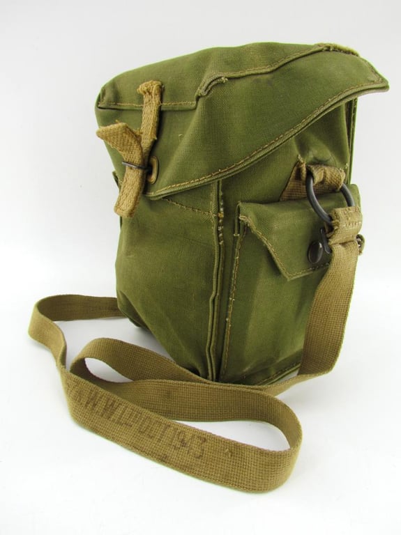 British WWII second model Gasmask Bag + Mask + contents 1943