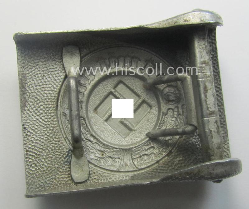 Police- (ie. 'Polizei') 'standard'-pattern, silver-toned- and zinc-based belt-buckle (ie. 'Koppelschloss für Mannschaften u. Uffz. der Polizei') being a non-maker-marked example