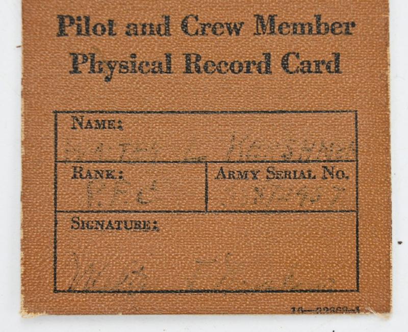 USAAF WW2 Pilot & Crew Physical Record Card