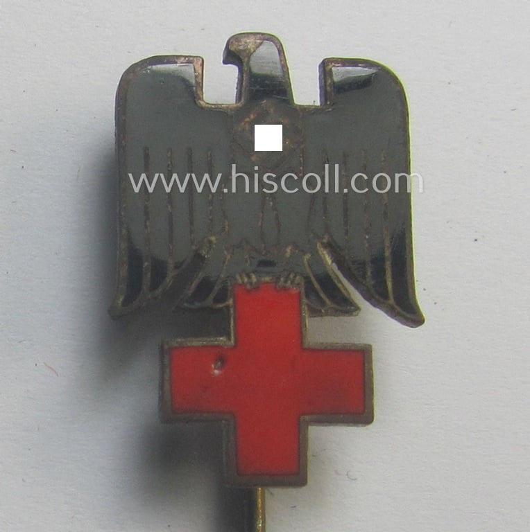 Early-period- (ie. first-pattern!) DRK (ie. 'Deutsches Rotes Kreuz') civil-attire badge (ie. 'Zivilabzeichen des D.R.K.') being a detailed example that shows a: 'Ges.Gesch.'-patent-designation on its back