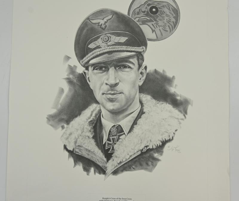 German Litho Print of LW Flight Ace 'Werner Mölders'