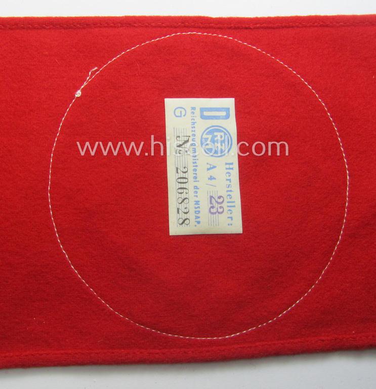 'Extra Qualität', N.S.D.A.P.-pattern, smooth-woolen-based swastika-armband (ie. 'Armbinde') that still retains its period 'RzM'-etiket