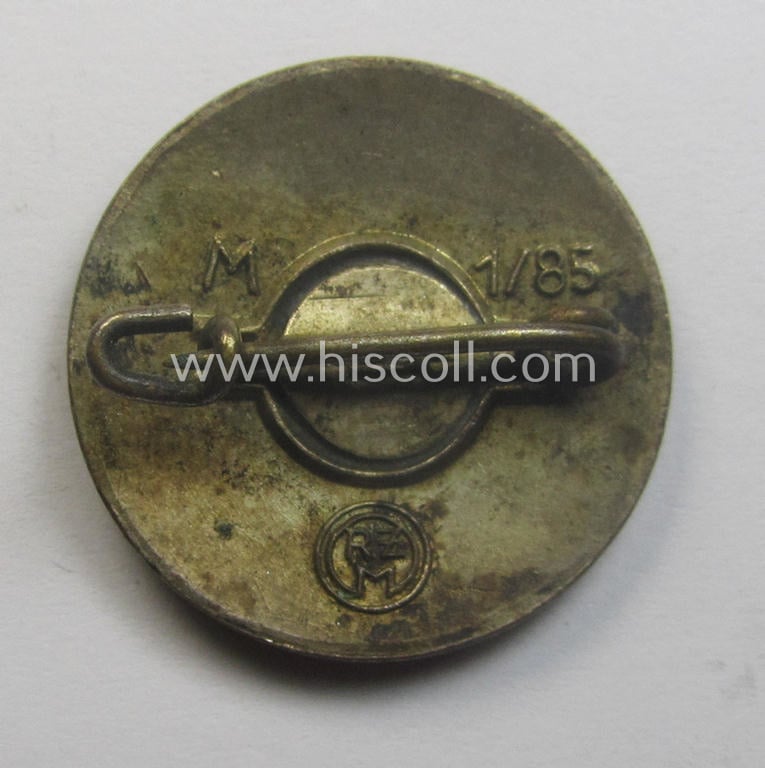 Early-pattern - and rarely encountered! - 'N.S.D.A.P. - Parteiabzeichen' being an: 'Assmann & Söhne'-marked example that is also showing a so-called: 'Ges.Gesch.'-patent-pending- and/or: 'RzM - M1/85'-designation