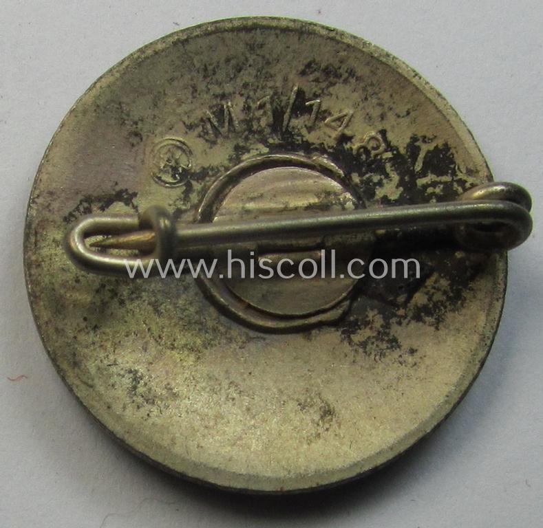 Superb, non-enamelled (ie. painted) bright-red-coloured- and/or 'variant'-pattern 'N.S.D.A.P.' membership-pin- ie. party-badge (or: 'Parteiabzeichen') which is nicely maker-marked on the back with the makers'-designation: 'RzM' and/or: 'M1/...