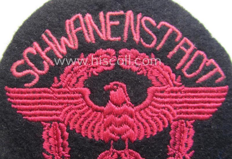Fire-brigade (ie. 'Feuerwehr'-related-) armbadge (ie. arm-eagle) - being a scarcely encountered, regular-pattern- and/or woolen-based version that was intended for usage by a member serving within the: 'Feuerwehr Schwanenstadt'