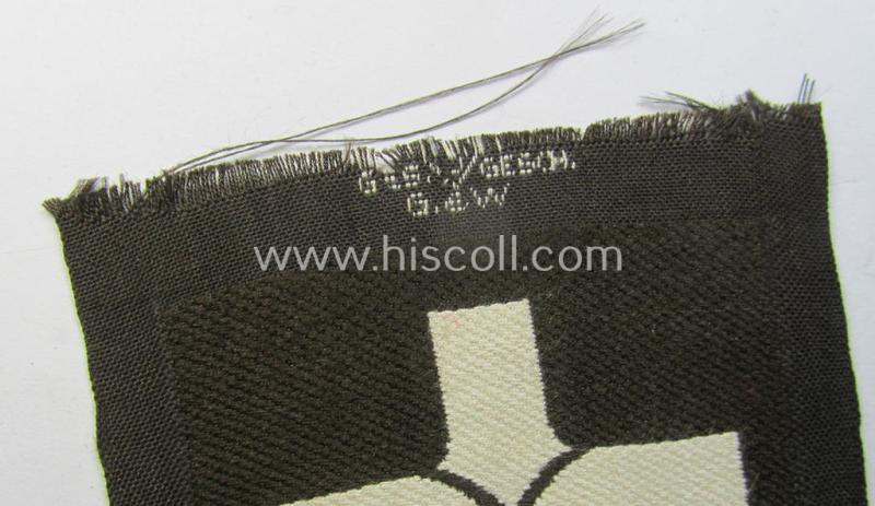 Attractive - unusally brownish-toned and rarely encountered! - EM- (ie. NCO-) pattern, so-called: RAD (ie. 'Reichsarbeitsdienst') sleeve-badge (or: 'Dienststellenabzeichen') bearing the (to date unidentified!) specialist-designation: 'W 10'