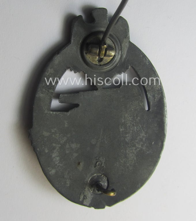 'Panzerkampfabzeichen in Silber' being a neatly maker- (ie. 'HA'-) marked- and/or typical zinc- (ie. 'Feinzink'-) based specimen as was produced by the desirable 'Hersteller' (ie. maker): 'Hermann Aurich'