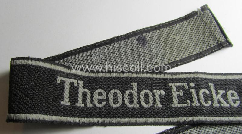 Stunning - and I deem just minimally used- and/or worn! - Waffen-SS 1943/44-pattern cuff-title (ie. 'Ärmelstreifen') as executed in 'BeVo'-weave-pattern as was intended for a member who served within the: SS-Panzergrenadier-Regiment 'Theodor Eic...