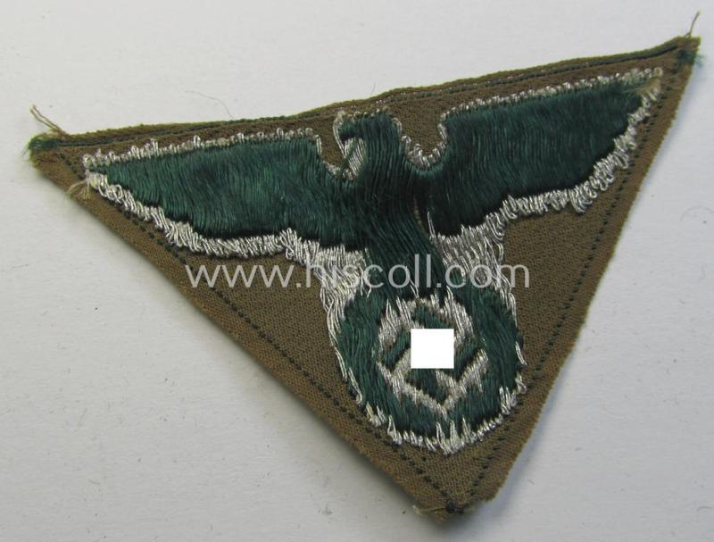 Neat, SA-related cap-eagle as was intended for the: 'Lagermütze' (ie. side-cap) being an example as woven in darker-green on a brownish-coloured background and as such intended for members within the: 'SA-Gruppe Kurpfalz o. Nordsee'