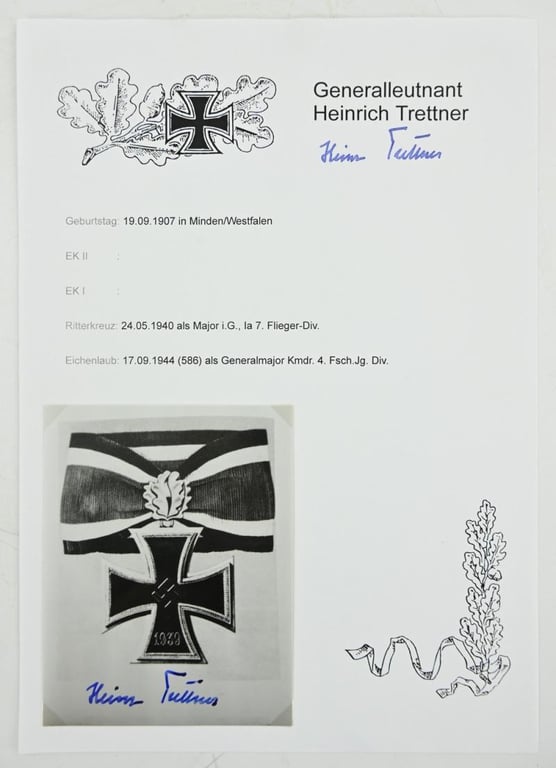 Signature of Luftwaffe KC-OLC Recipient 'Heinrich Trettner'