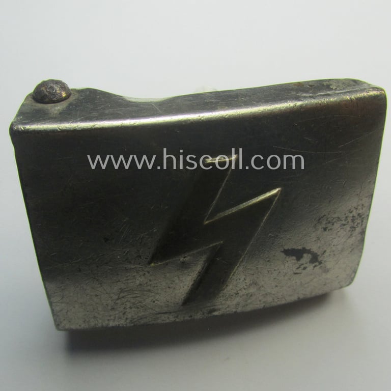 DJ (ie. 'Deutsches Jungvolk') silver-coloured- (ie. typical nickle-chromed) 'variant'-pattern belt-buckle (ie. 'Koppelschloss') being a non-maker-marked example that comes in a clearly used- ie. truly worn, condition