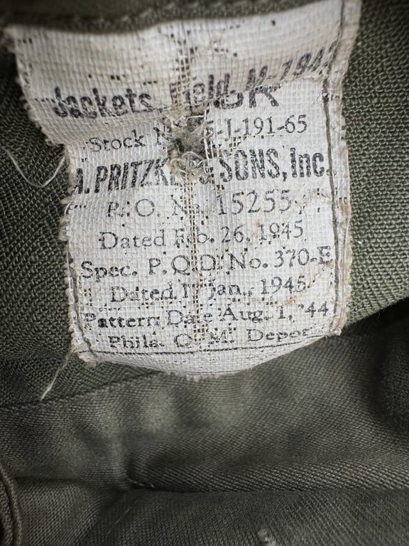 U.S. WWII Army M-1943 Field Jacket, manufactured in February 1945