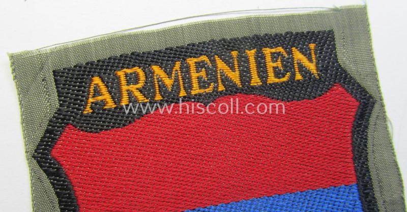 Attractive, 'BeVo'-type armshield entitled: 'Armenien' (being a 'virtually mint- ie. unissued' example as intended for a volunteer who served within the 'Deutsche Wehrmacht' ie. within the 'Armenisches Legion')