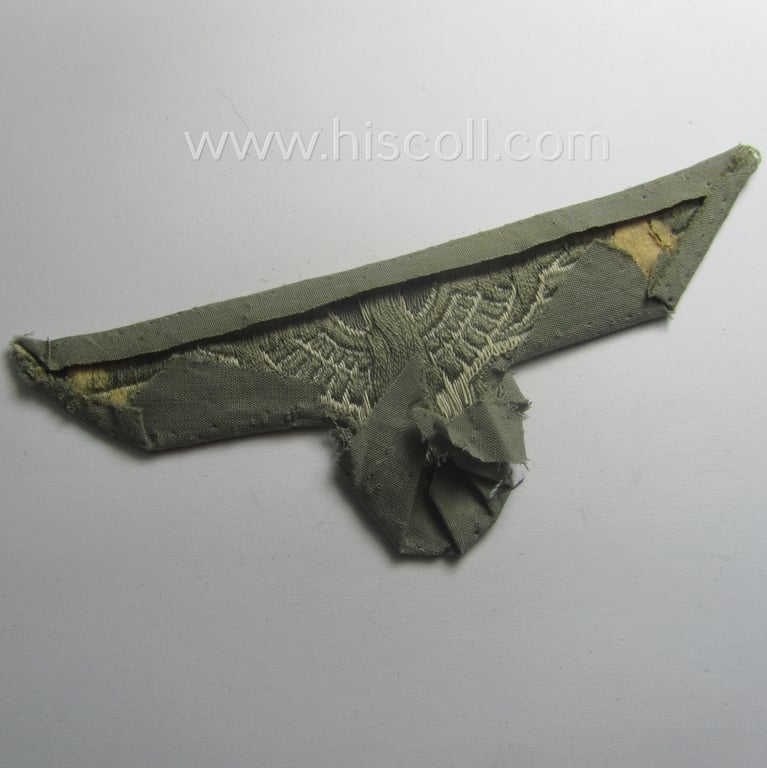 Truly used- and/or carefully tunic-removed, WH (Heeres) early- (ie. pre-) war-period EM- (ie. NCO-) -type breast-eagle of the so-called: 'M35'- (ie.'M36'-) pattern as was executed in 'BeVo'-weave pattern