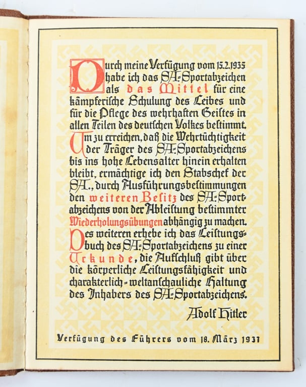 German SA Sports Certificate / Booklet