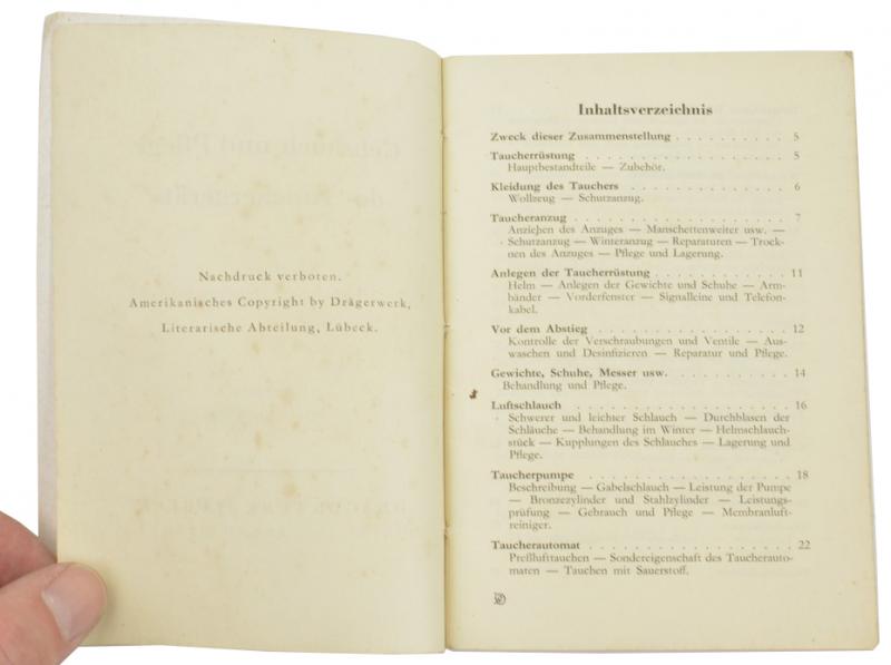 German Booklet 'Gebrauch und pflege des Taucher-Geräts'