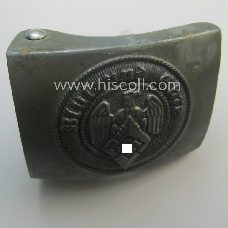HJ (ie. 'Hitlerjugend') zinc- (ie. 'Feinzink'-) based- (and/or unusually 'molded'-pattern!) belt-buckle being a maker- (ie. 'RzM M4/44'-) marked example