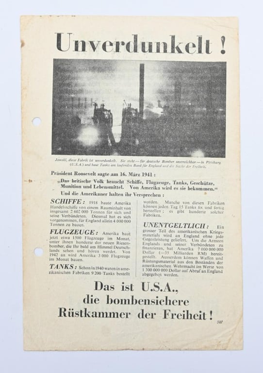 Allied WW2 Droppingsflyer 'Unverdunkelt!'