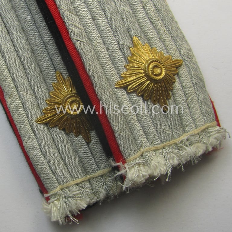 Superb - and fully matching! - pair of Waffen-SS officers'-pattern shoulderboards as piped in the bright-red-coloured branchcolour as was intended for usage by an: 'SS-Obersturmführer' who served within the: 'Waffen-SS (Sturm)Artillerie-Trpn.'