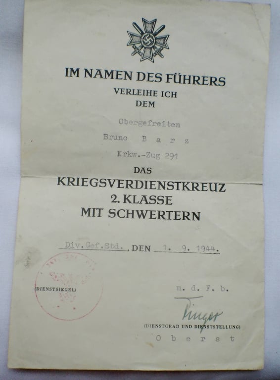 3 award citations to an Obergfreiten krfw.kp.291