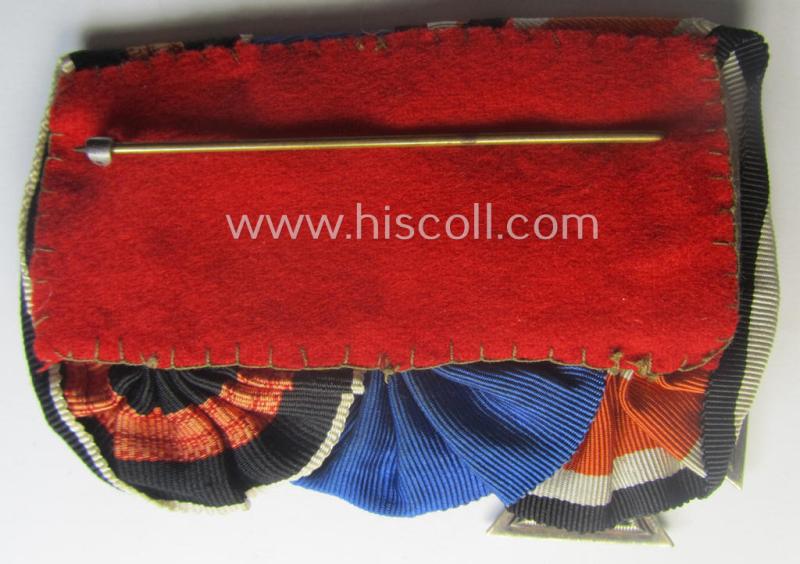 Three-pieced, WWII-period medal-bar (ie. 'Ordenspange') that resp. shows an: 'EK II. Kl.' (by the desirable 'Juncker'-company!), a: WH (Heeres o. KM) 'DA 4. St.' and a Czech 'Anschluss'-medal: '1. Oktober 1938'