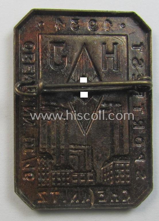 HJ- (ie. 'Hitlerjugend'-) related day-badge (ie. 'tinnie' or: 'Veranstaltungsabzeichen') as was issued to commemorate a HJ-related sports-event named: 'H.J. Sportfest - Oberbann III/16 - Chemnitz - 1934'