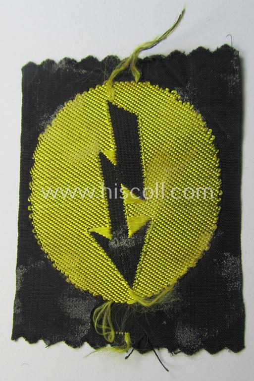 WH (Heeres) so-called: female-related trade- and/or special-career arm-insignia (ie. 'signal-Blitz') as was specifically intended for a: 'Nachrichtenhelferin des Heeres' being a neatly machine-embroidered- (ie. 'BeVo'-woven!) 'variant'