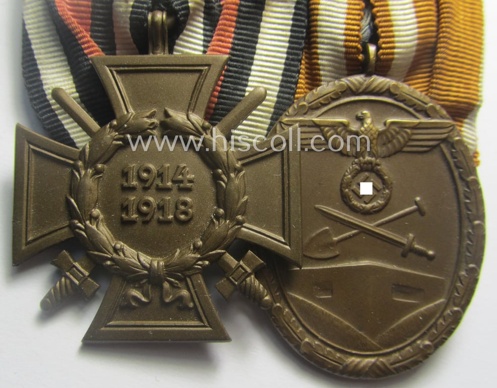 'Orden- o. Doppelspange' depicting a: 'Kriegsteilnehmerkreuz mit Schwn.' and a: 'Deutsches Schutzwall Ehrenzeichen' (aka: 'Westwall'-medal)