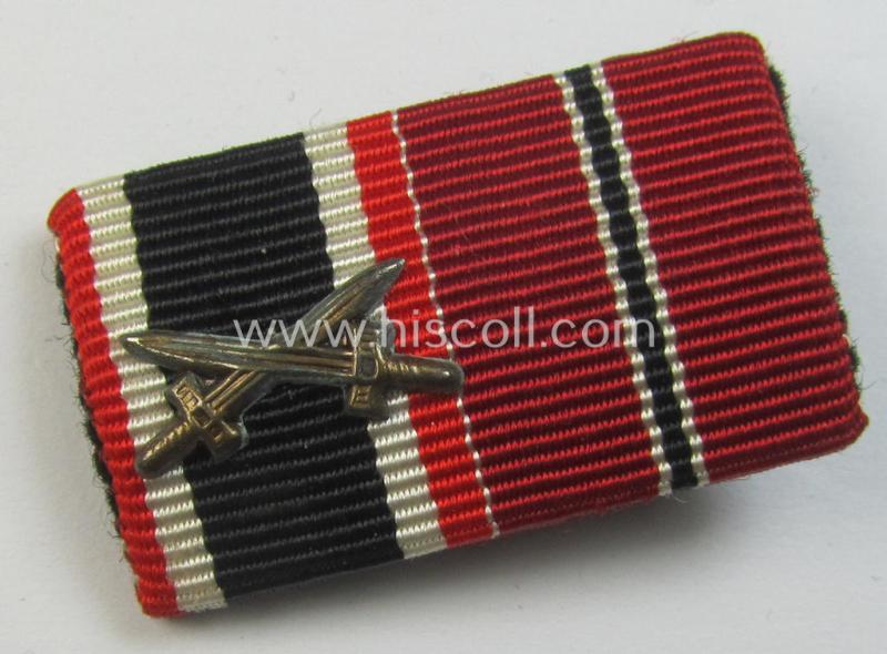 Two-pieced, WWII-period ribbon-bar (ie. 'Feld- o. Bandspange') as was intended for the combination: 'KvK II. Klasse mit Schwertern' and/or: 'Ost'-medal (ie. 'Medaille Winterschlacht im Osten 1941-42')