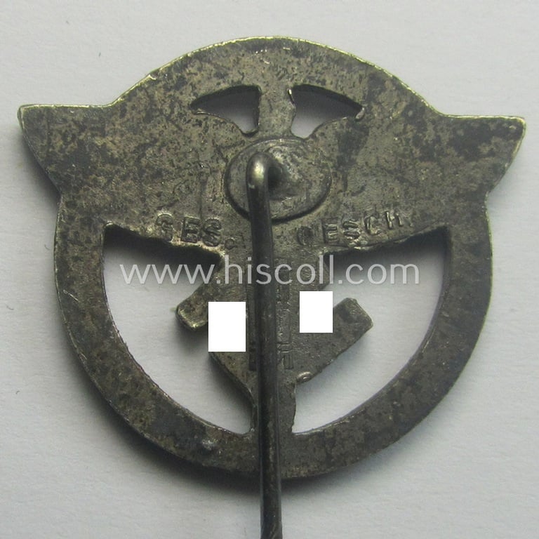 N.S.F.K.- (or: 'National Soc. Flieger Korps'-) related, sponsoring-members'-badge (ie. 'Zivilabzeichen für förderende Mitglieder') being a maker- (ie. 'M'-) marked example that is also bearing a: 'Ges.Gesch.'-designation