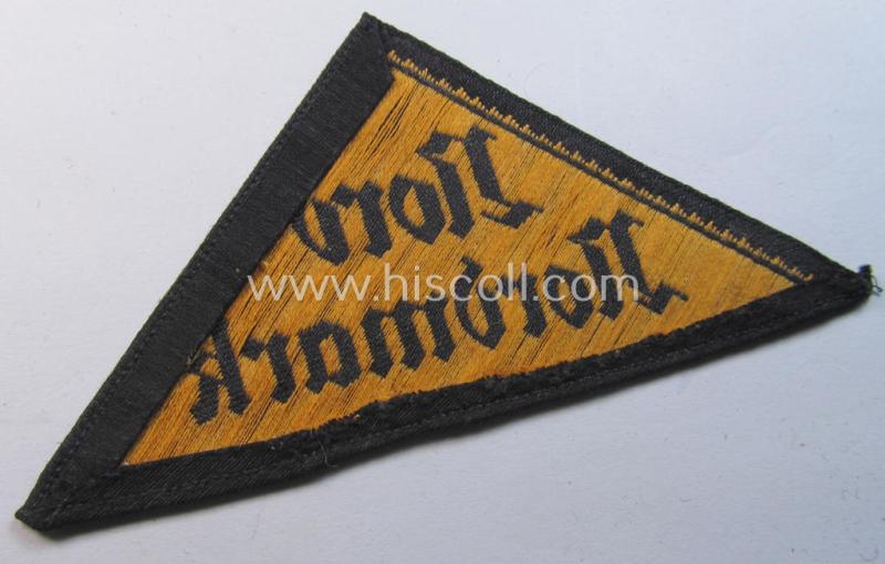 'HJ' ('Hitlerjugend') district-triangle (ie. 'Gebietsdreieck') entitled: 'Nord Nordmark' (being a clearly used- ie worn example that regrettably misses its 'RzM'-etiket)