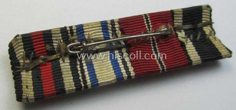 4-pieced, WWI- (ie. WWII-) period ribbon-bar (ie. 'Feld- o. Bandspange') showing various WWI- (ie. WWII-) period awards and a: WWI-period: 'EK II. Kl.' (with detailed 'Wiederholungs-Spange Miniatur')