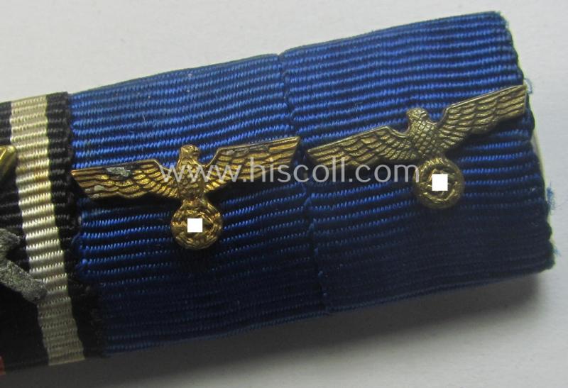 5-pieced, WWI- (ie. WWII-) period ribbon-bar (ie. 'Feld- o. Bandspange') resp. depicting a WWI-period: 'EK II.Kl.', a: 'KvK II.Kl. mit Schwn.', a: 'FKK 1914-18' and two WH: 'Dienst-Auszeichnungen der 3. u. 4. Stufe'