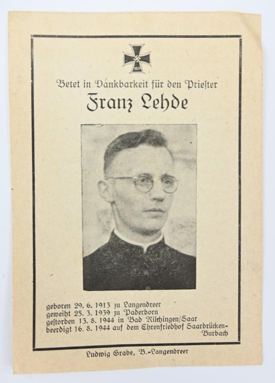 German WH Deathcard Grouping Chaplain Franz Lehde