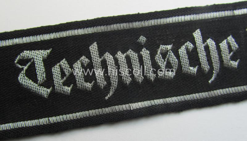 Superb - and actually truly rarely encountered! - example of an officers'-pattern cuff-title (ie. 'Ärmelstreifen für Führer') entitled: 'Technische Nothilfe' (= 'TeNo') being an example as was woven in the neat 'BeVo-flat-wire'-weave pattern