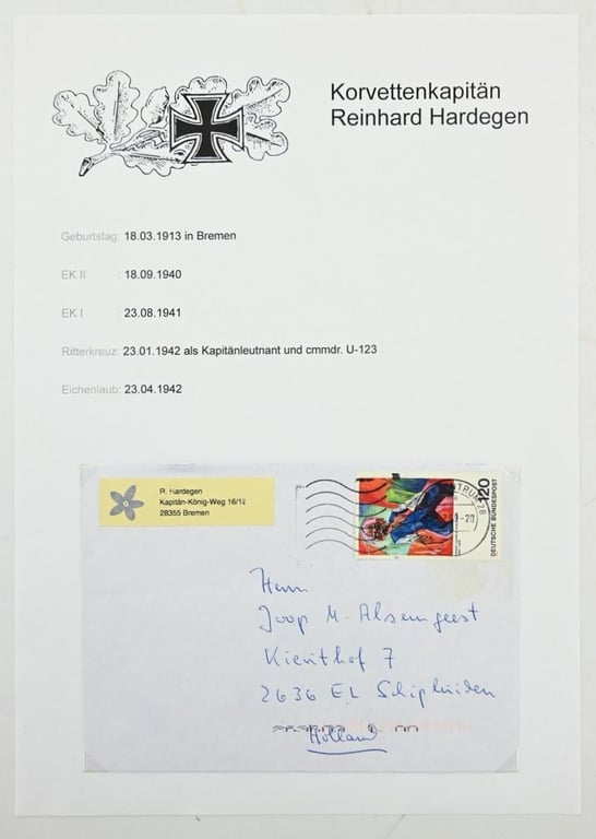 Signature of Kriegsmarine KC-OLC Recipient 'Reinhard Hardegen'