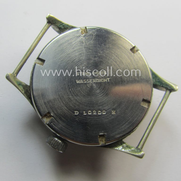 Attractive - and scarcely encountered! - WH (Heeres, LW etc.) WWII-period wrist-watch (or: 'Dienstuhr') of the make: 'Helios' having an engraved number: 'D10200H' on its back (and that comes in a still running condition)