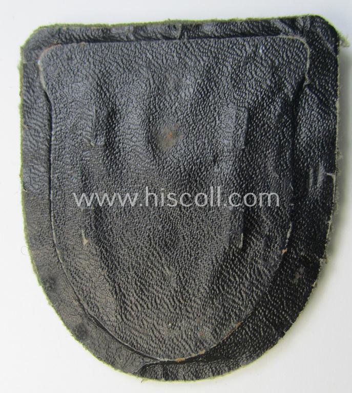Very attractive - and actually scarcely encountered! - WH (Heeres ie. Waffen-SS) 'Kuban'-campaign-shield that comes mounted onto its original field-grey-coloured- and/or woolen-based 'backing'