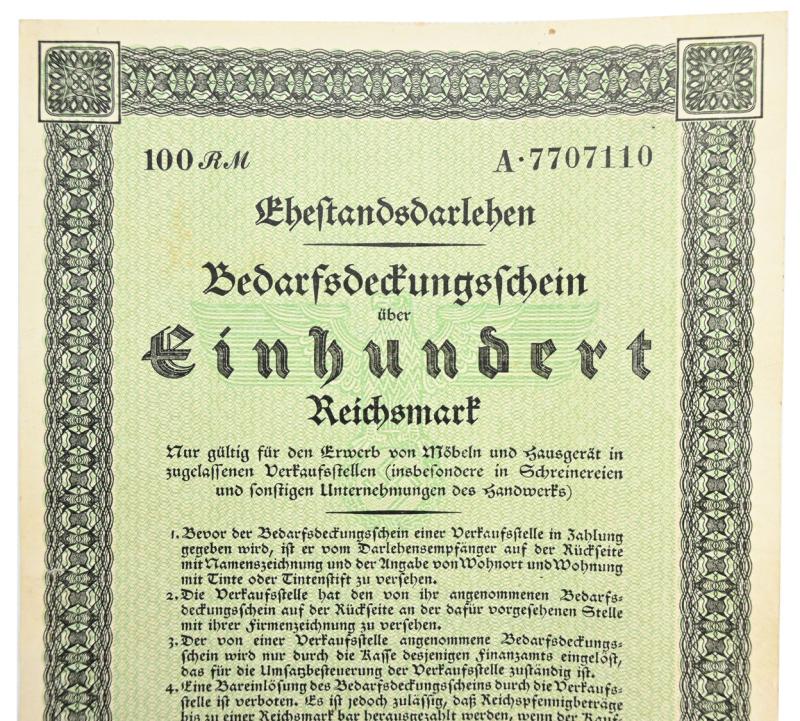 German Third Reich Era Marriage Loan Certificate