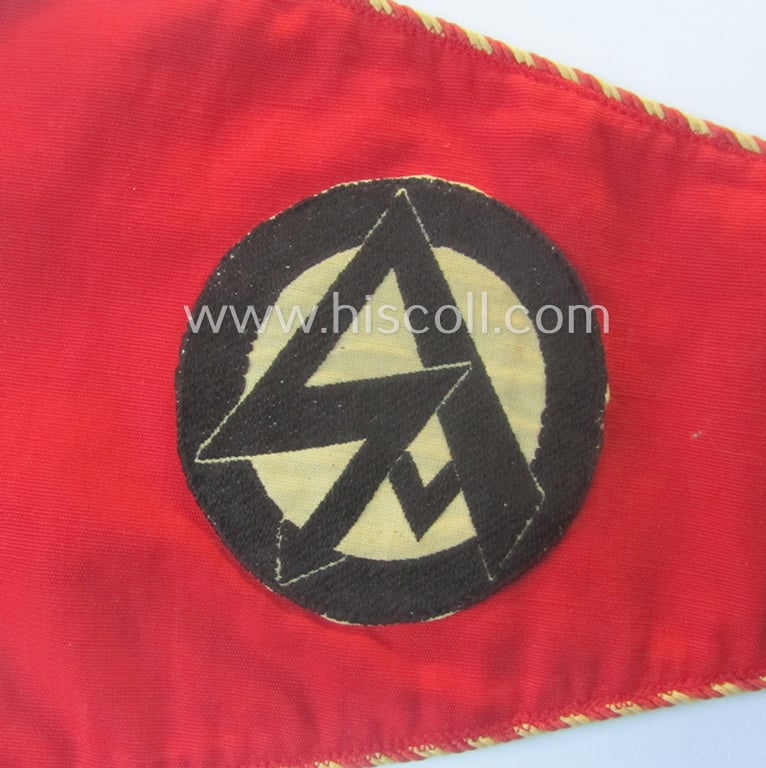 Attractive, SA- (ie. 'Sturmabteilungen'-) related car- (ie. bicycle-) flag (ie. 'Krad- oder Fahrrad-Fahne') being a nicely preserved example that is (partly) executed in the neat 'BeVo'-weave pattern