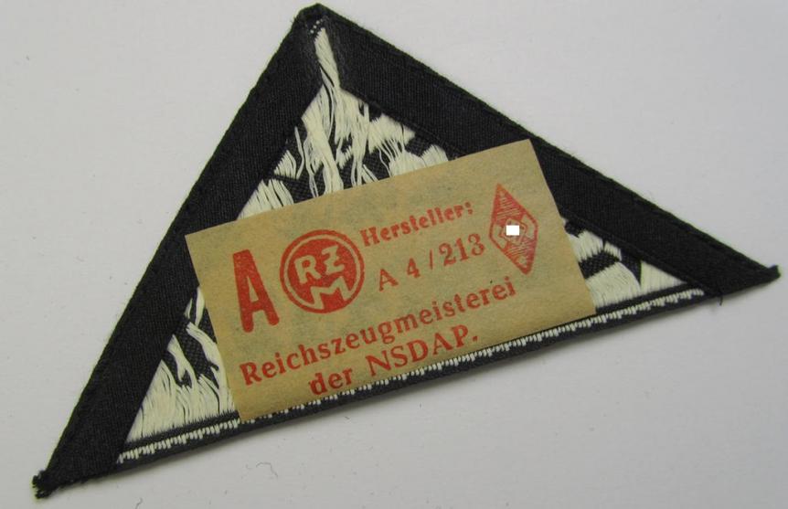 'HJ' ('Hitlerjugend') ie. 'BDM'- ('Bund Deutscher Mädel'-) district-triangle (ie. 'Gebietsdreieck') entitled: 'Süd Schwaben' (being a 'virtually mint- ie. unissued' example that still retains its period-attached 'RzM'-etiket)