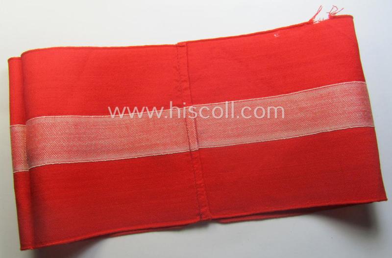 Attractive - and scarcely found! - 'standard-issued'- (ie. entirely woven) pattern, bright-red-coloured HJ- (ie. 'Hitlerjugend'-) related armband (ie. 'Armbinde') being a minimally used example that is void of an 'RzM'-etiket