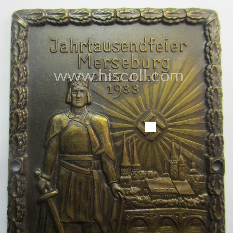 Superb - very detailed and most certainly scarcely found! - neatly golden-bronze-coloured (and I deem 'bronze'-based-) so-called: 'door-plaque' (ie. 'Türplakette') entitled: 'Jahrtausendfeier Merseburg - 21. 27. Juli 1933'