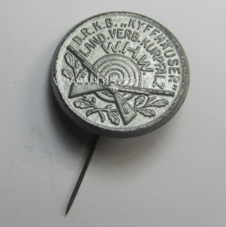 WHW- (ie. 'Winterhilfswerke'- ie. 'Opferschiessen'-) related commemorative lapel-pin entitled: 'D.R.K.B. “Kyfhäuser” Land.Verb. Kurpfalz. W.H.W.'