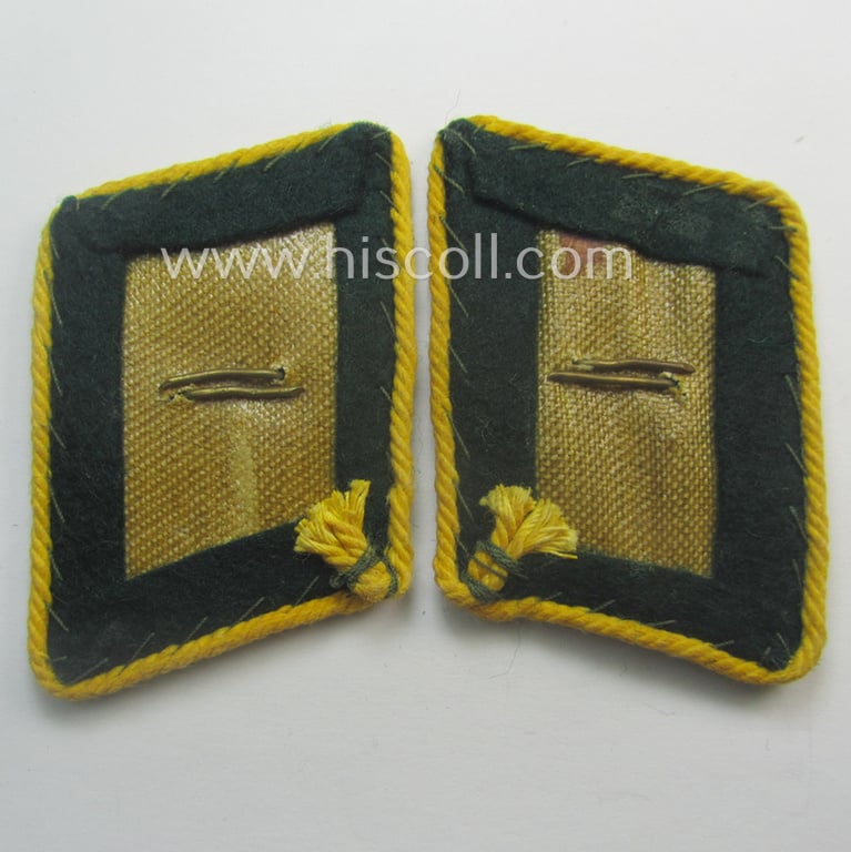 Pair of fully matching, unusually darker-green-coloured- (and/or golden-yellow-piped!) WH (Luftwaffe) collar-patches (ie. 'Kragenspiegel') as was intended for usage by a: 'Soldat der LW-Felddivisionen'